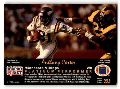 Original gloss 1991 Pro Set Platinum Anthony Carter football card Minnesota Vikings