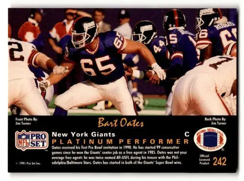 Original gloss pro set platinum Bart Oates football card New York Giants 1991