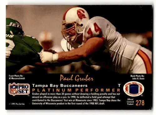 Original gloss 1991 Pro Set Platinum Paul Gruber Tampa Bay Buccaneers football card