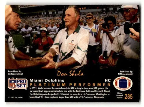 1991 Pro Set Platinum #285 Don Shula Miami Dolphins Football Cards E ID:56594 - Football Card Single