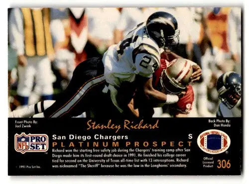 Football trading card featuring Stanley Richard from 1991 Pro Set Platinum Chargers
