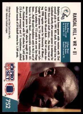 1991 Pro Set Randal Hill RC 752 Miami Dolphins