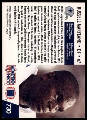 1991 Pro Set Russell Maryland 730 Dallas Cowboys