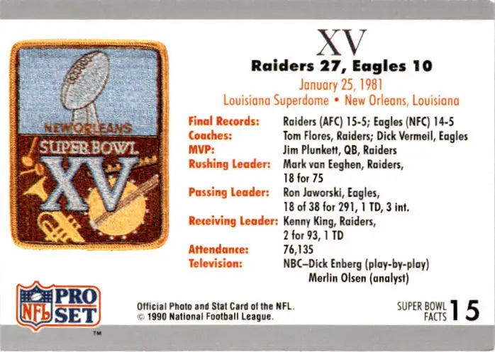 1991 Pro Set Super Bowl Ticket Replica #15 SB XV Ticket - Football Card Single