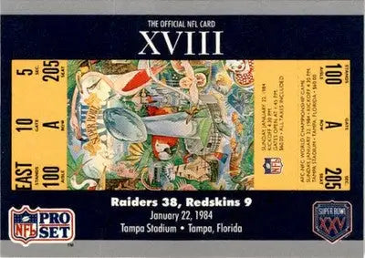 1991 Pro Set Super Bowl Ticket Replica #18 SB XVIII Ticket - Football Card Single