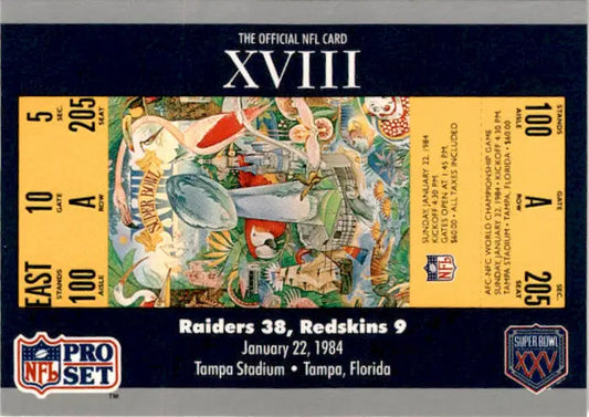 1991 Pro Set Super Bowl Ticket Replica #18 SB XVIII Ticket - Football Card Single