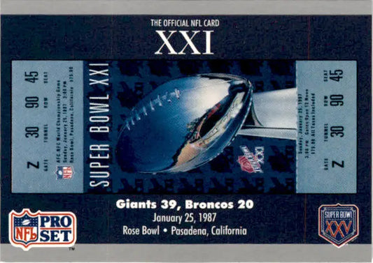 1991 Pro Set Super Bowl Ticket Replica #21 SB XXI Ticket - Football Card Single