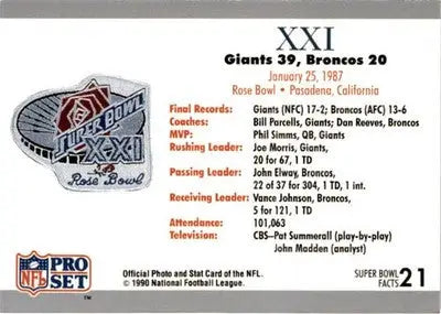 1991 Pro Set Super Bowl Ticket Replica #21 SB XXI Ticket - Football Card Single