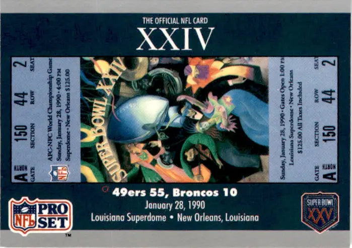 1991 Pro Set Super Bowl Ticket Replica #24 SB XXIV Ticket - Football Card Single