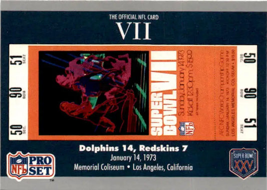 1991 Pro Set Super Bowl Ticket Replica #7 SB VII Ticket - Football Card Single