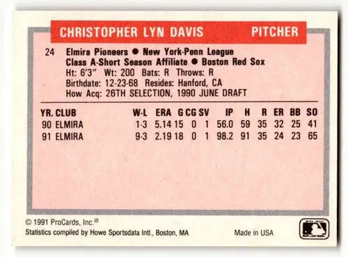 1991 ProCards Tomorrow’s Heroes #24 Chris Davis Elmira Pioneers Base ID:56165 - Baseball Card Single
