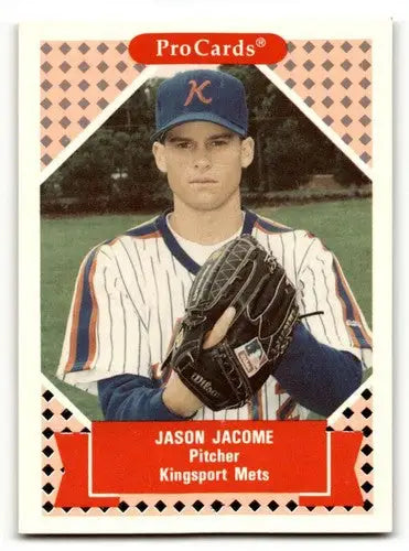 Original gloss baseball card featuring Jason Jacome of the Kingsport Mets from 1991 ProCards