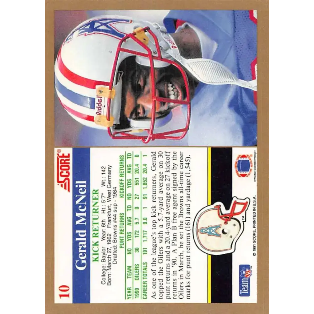 1991 Score #10 Gerald McNeil EX Excellent Houston Oilers Football Card - Football Card Single