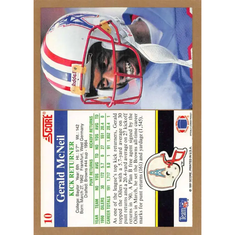 1991 Score #10 Gerald McNeil EX Excellent Houston Oilers Football Card - Football Card Single