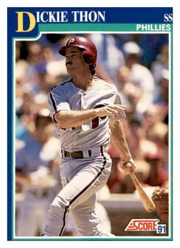 Original gloss Dickie Thon baseball card from 1991 Score #103 showcasing Simply Sandoval