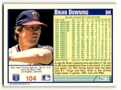 Brian Downing California Angels baseball card from 1991 Score #104 in EX/NM condition