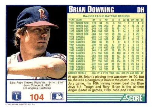 Original gloss Brian Downing baseball card from 1991 Score #104 featuring Simply Sandoval
