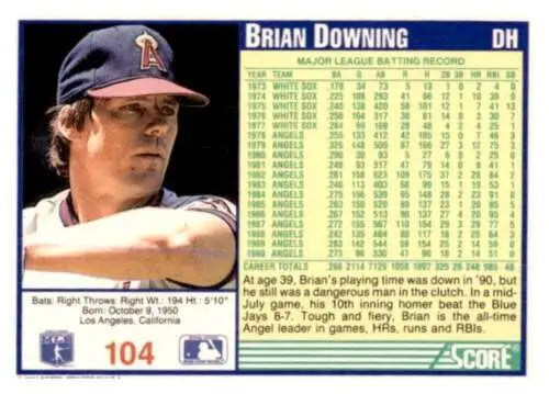 1991 Score #104 Brian Downing baseball card with original gloss in EX/NM condition