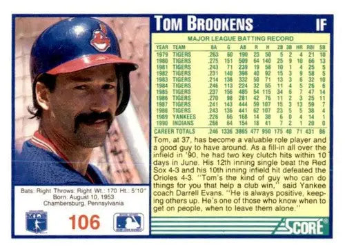 1991 Score #106 Tom Brookens EX/NM - Baseball Card Single