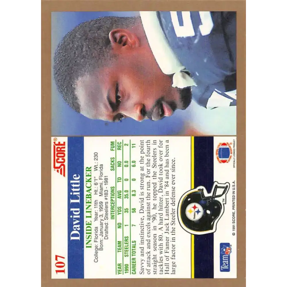 1991 Score #107 David Little EX Excellent Pittsburgh Steelers Football Card - Football Card Single