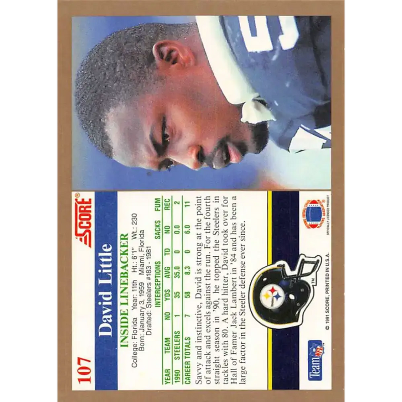 1991 Score #107 David Little EX Excellent Pittsburgh Steelers Football Card - Football Card Single