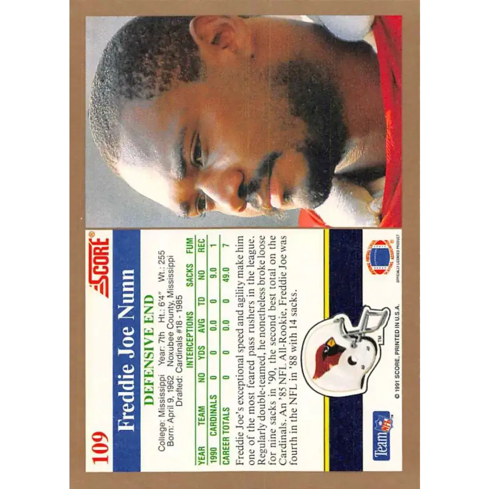 1991 Score #109 Freddie Joe Nunn EX Excellent Phoenix Cardinals Football Card - Football Card Single