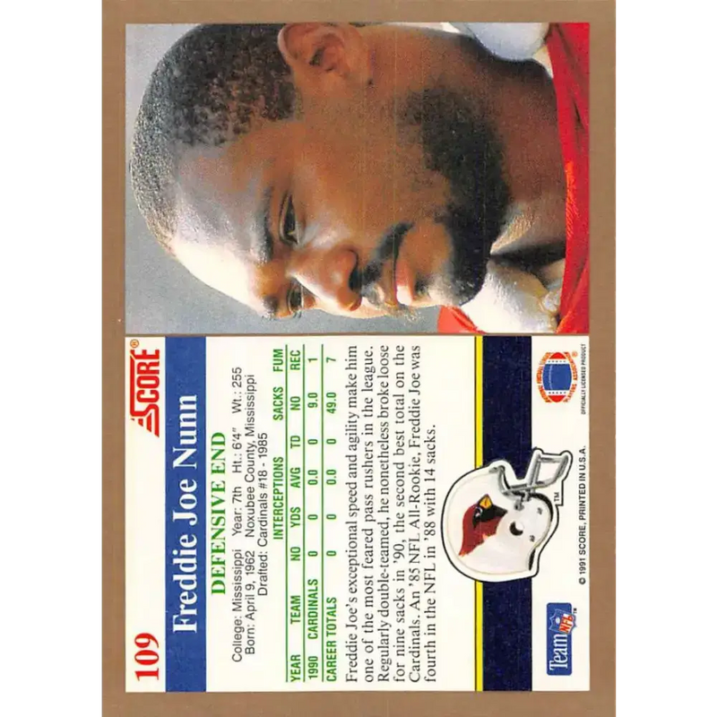 1991 Score #109 Freddie Joe Nunn EX Excellent Phoenix Cardinals Football Card - Football Card Single