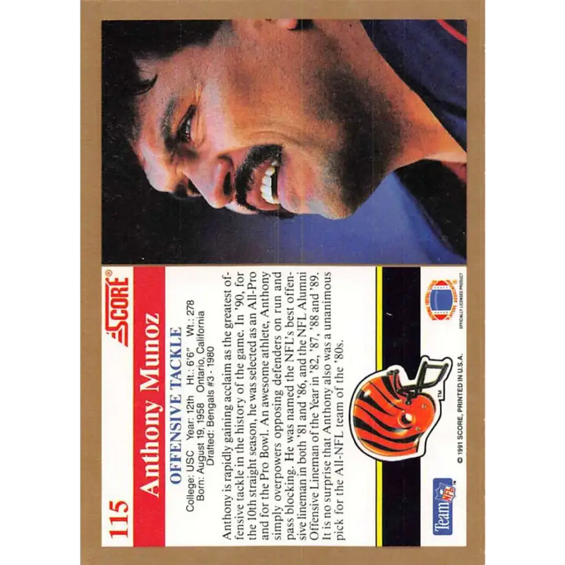 1991 Score #115 Anthony Munoz EX Excellent Cincinnati Bengals Football Card - Football Card Single