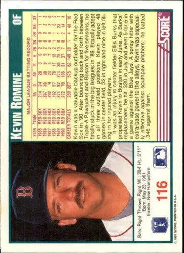 1991 Score #116 Kevin Romine NM Near Mint Red Sox - Baseball Card Single