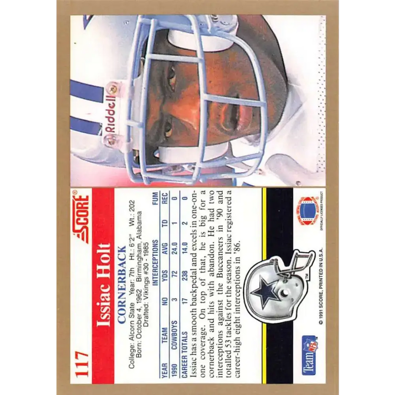 1991 Score #117 Issiac Holt EX Excellent Dallas Cowboys Football Card - Football Card Single