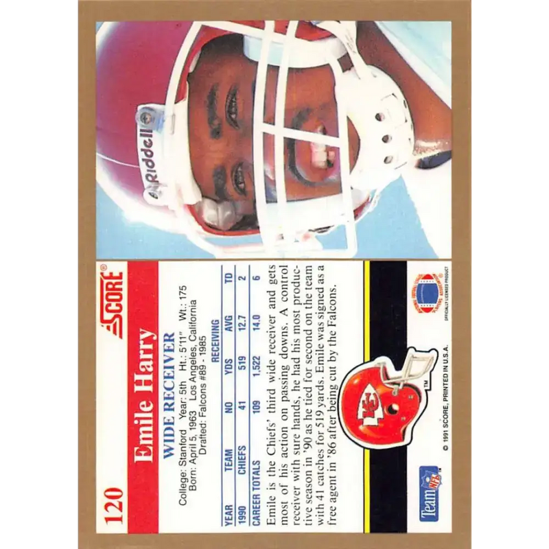 1991 Score #120 Emile Harry EX Excellent Kansas City Chiefs Football Card - Football Card Single