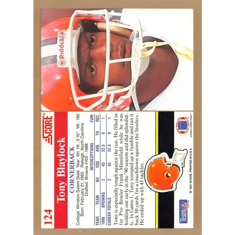 1991 Score #124 Tony Blaylock EX Excellent Cleveland Browns Football Card - Football Card Single