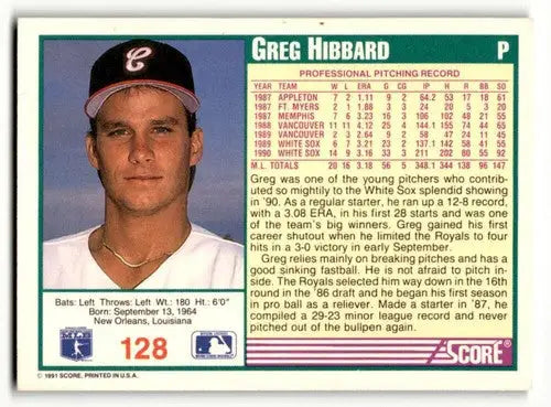 1991 Score #128 Greg Hibbard Chicago White Sox Baseball Cards EX/NM ID:57510 - Baseball Card Single