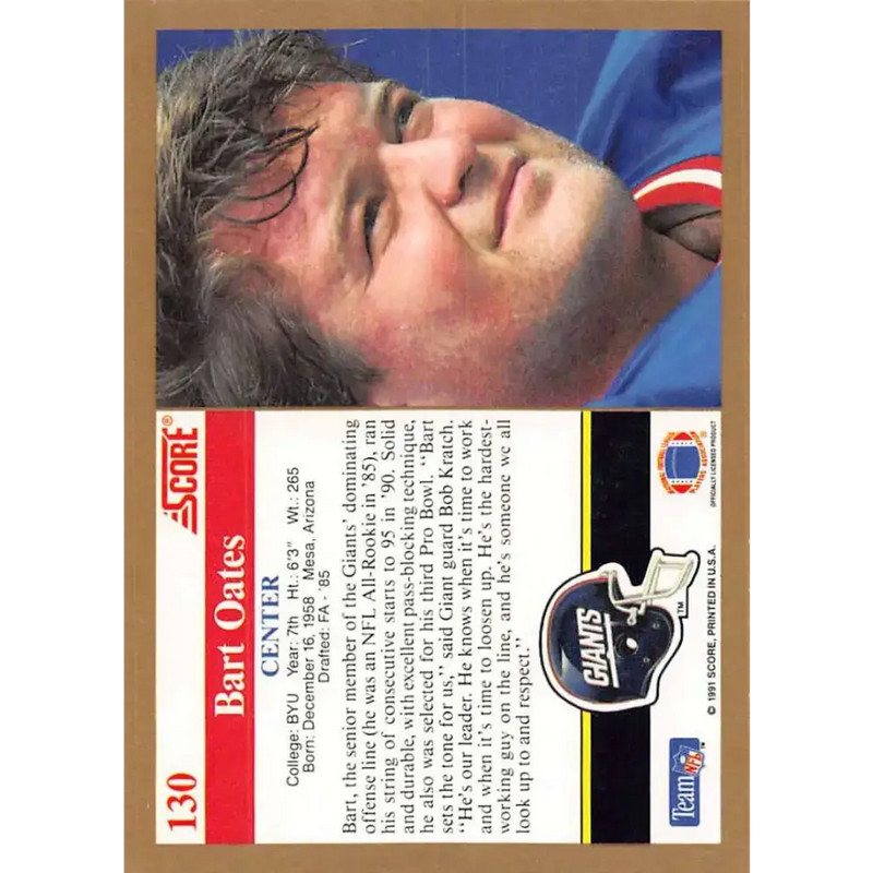 1991 Score #130 Bart Oates EX Excellent New York Giants Football Card - Football Card Single