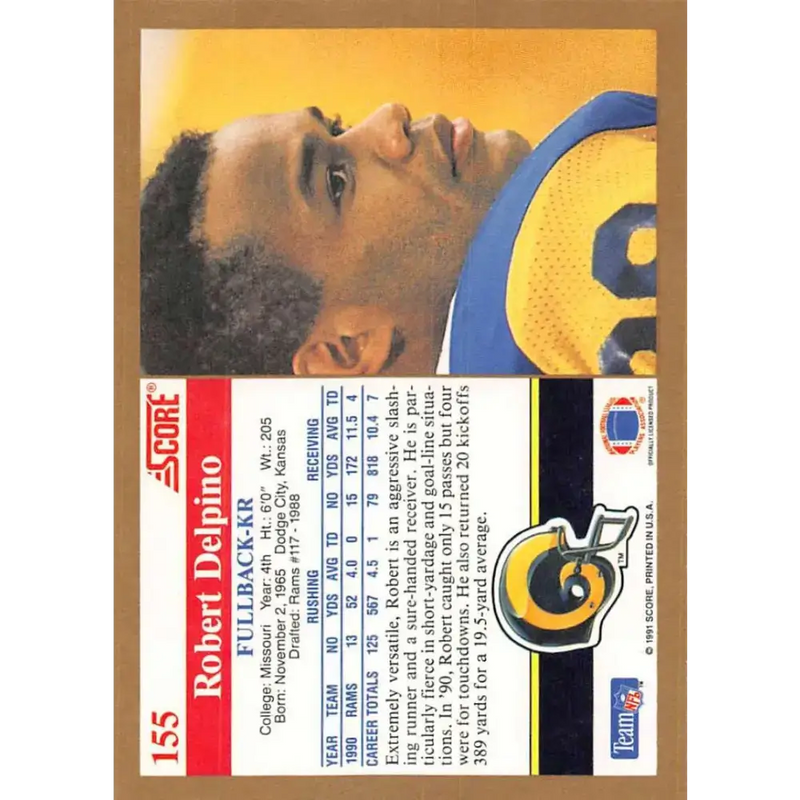 1991 Score #155 Robert Delpino EX Excellent Los Angeles Rams Football Card - Football Card Single