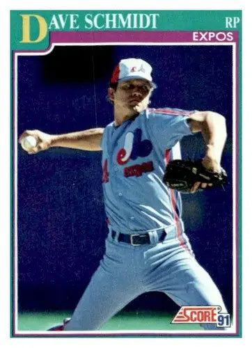 Original gloss baseball card featuring Dave Schmidt from 1991 Score #156 simply sandoval
