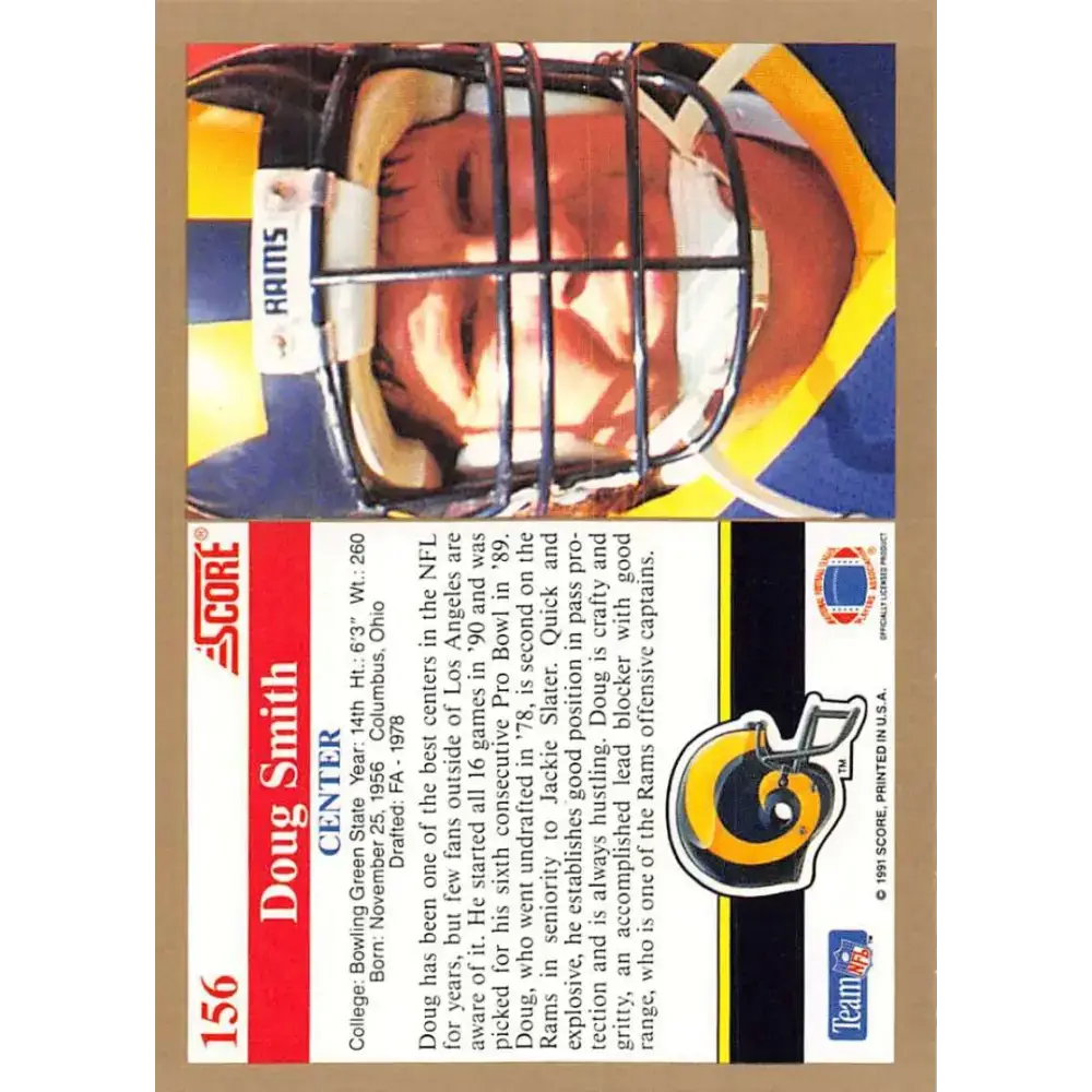 1991 Score #156 Doug Smith EX Excellent Los Angeles Rams Football Card - Football Card Single