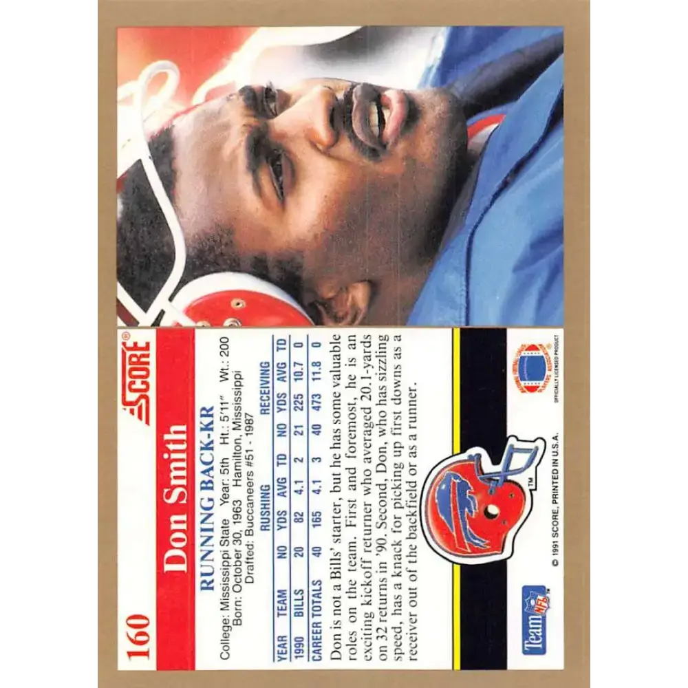 1991 Score #160 Don Smith EX Excellent Buffalo Bills Football Card - Football Card Single