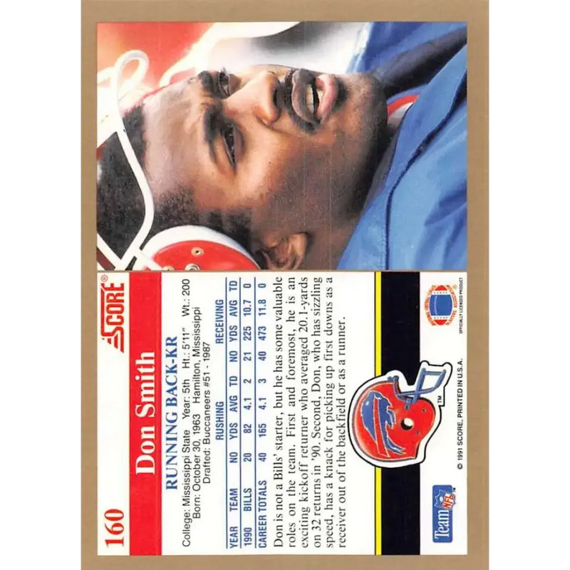 1991 Score #160 Don Smith EX Excellent Buffalo Bills Football Card - Football Card Single