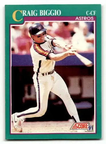 Original gloss Craig Biggio Houston baseball card from 1991 Score #161 biggio houston astros