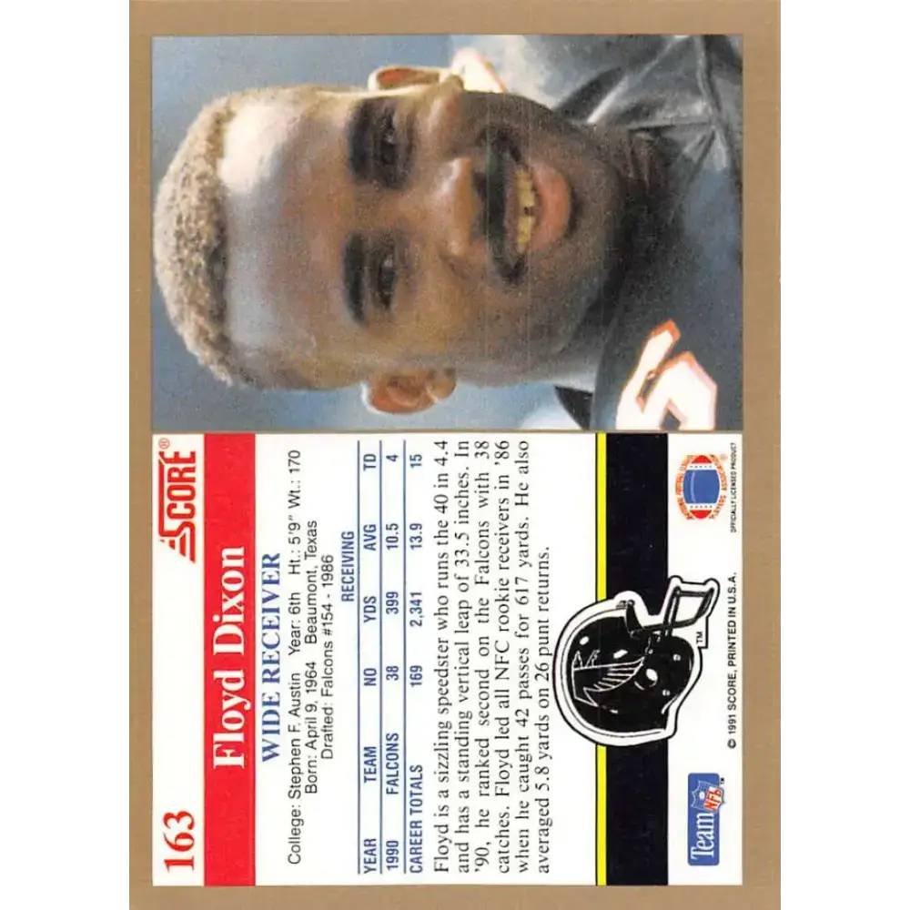 1991 Score #163 Floyd Dixon EX Excellent Atlanta Falcons Football Card - Football Card Single