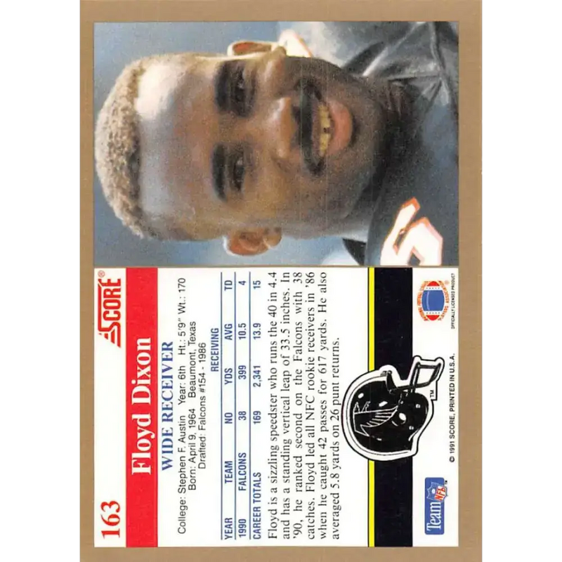 1991 Score #163 Floyd Dixon EX Excellent Atlanta Falcons Football Card - Football Card Single