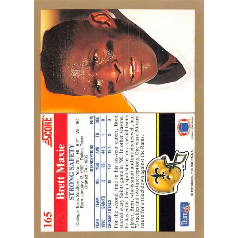 1991 Score #165 Brett Maxie EX Excellent RC Rookie New Orleans Saints Football Card - Football Card Single