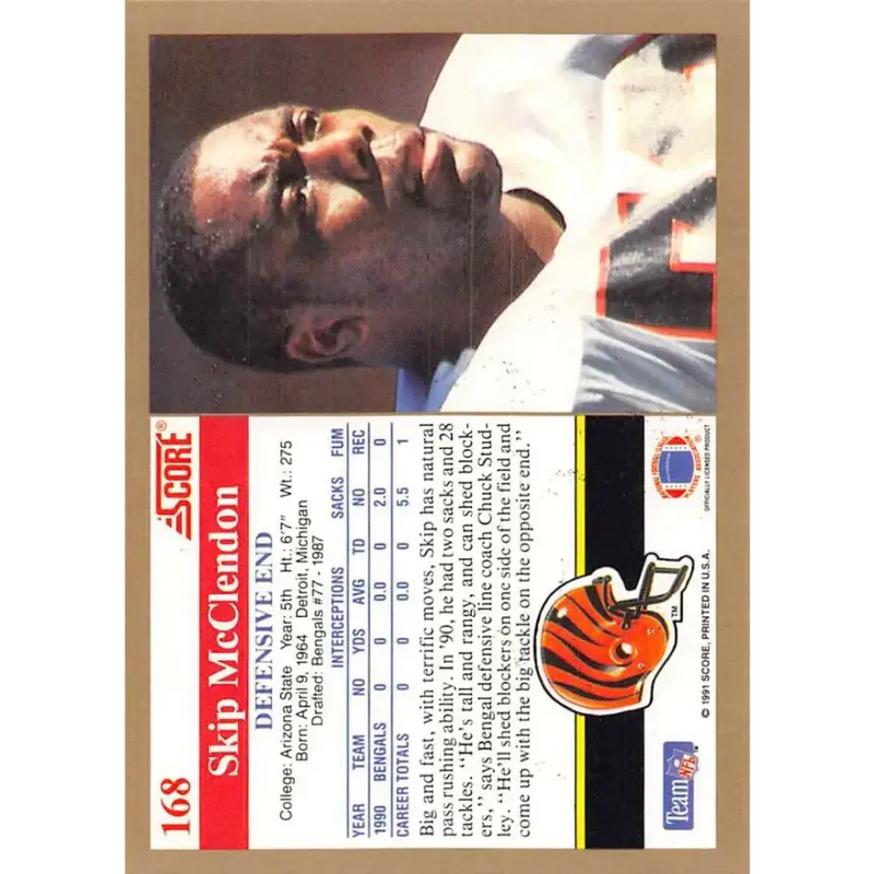 1991 Score #168 Skip McClendon EX Excellent Cincinnati Bengals Football Card - Football Card Single