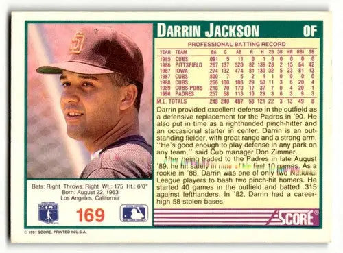 Darrin Jackson baseball card from 1991 Score series, San Diego Padres collectible