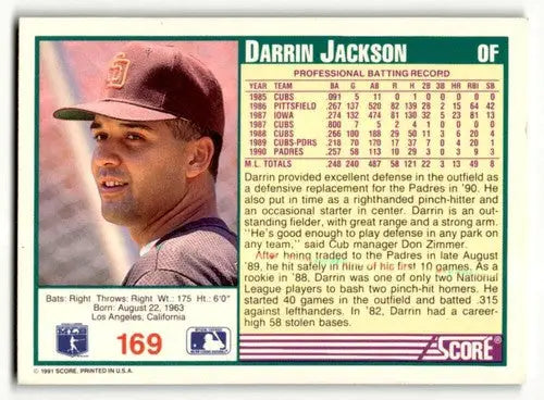 Original gloss Darrin Jackson baseball card featuring Darrin Jackson San Diego Padres