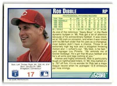 1991 Score #17 Rob Dibble - Baseball Card Single