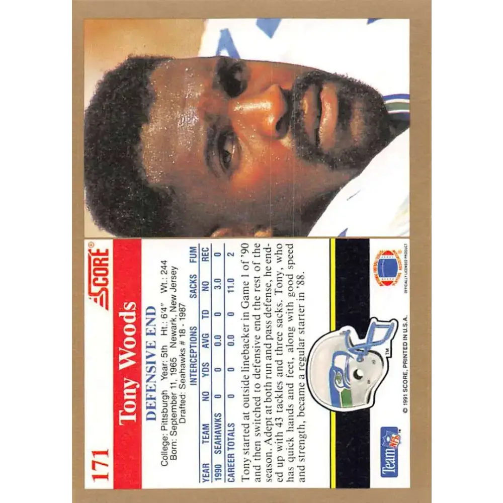 1991 Score #171 Tony Woods EX Excellent Seattle Seahawks Football Card - Football Card Single