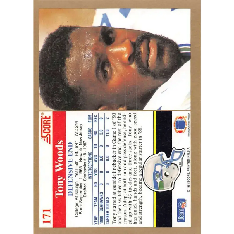 1991 Score #171 Tony Woods EX Excellent Seattle Seahawks Football Card - Football Card Single