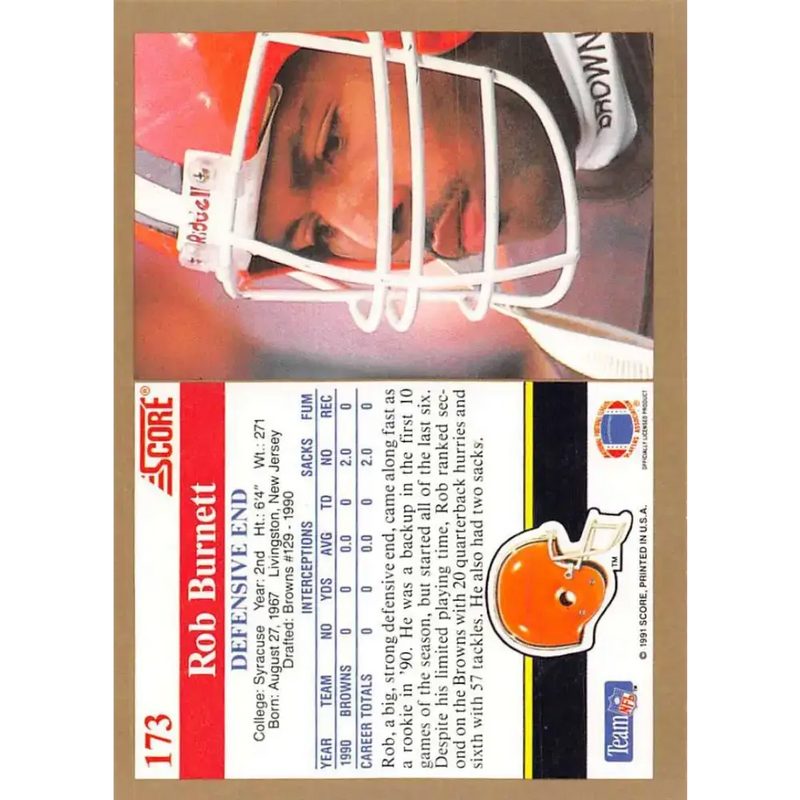 1991 Score #173 Rob Burnett EX Excellent RC Rookie Cleveland Browns Football Card - Football Card Single